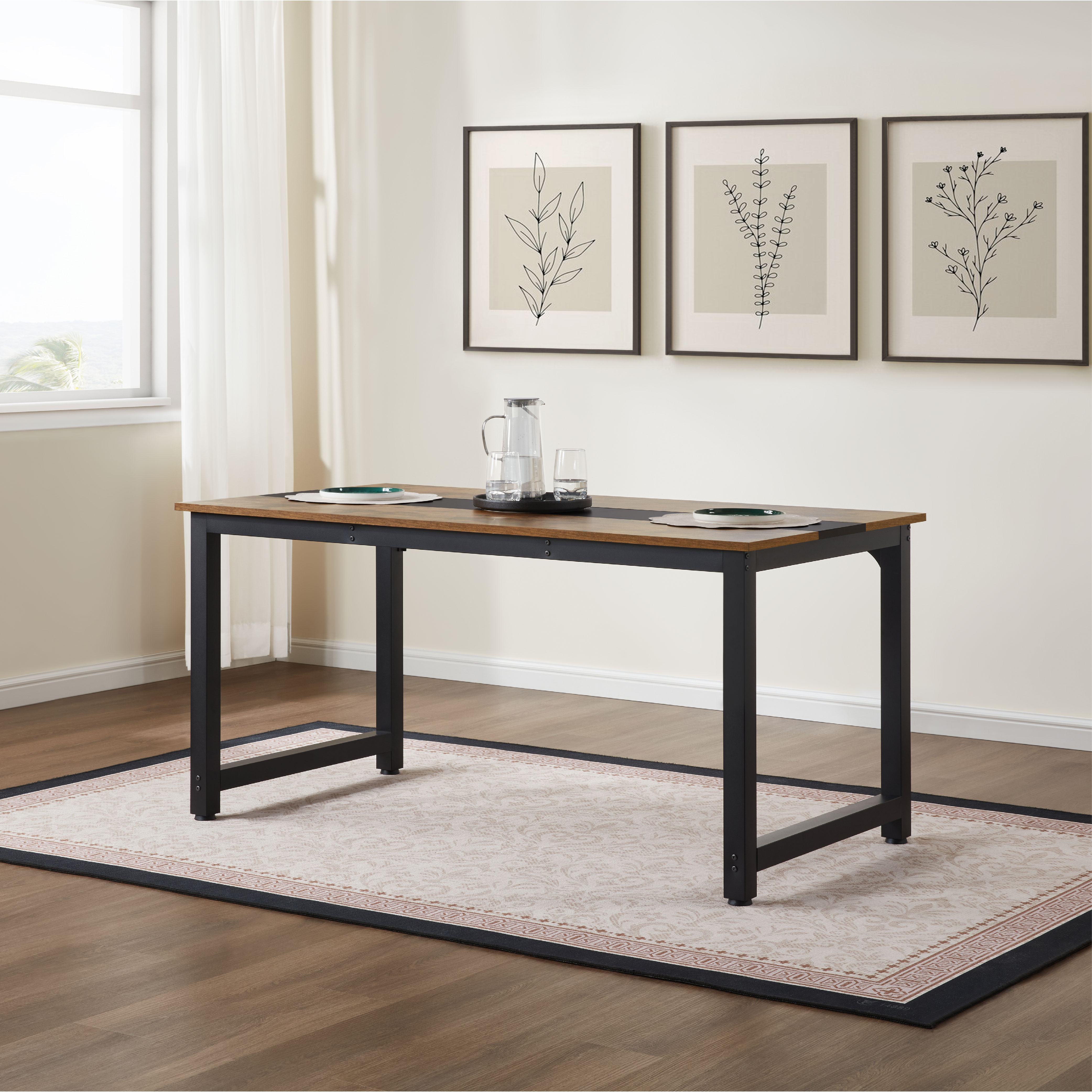 Computer Desk Large Office Desk, 59.8 Inch Gaming Desk Writing Desk Work Desk For Home Office, Study, Modern Simple Wooden Desk, Large Legroom, Metal Frame, Rustic/Black_voghion.com